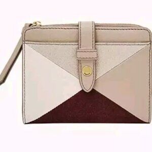 NWT Fossil Fiona Multifunction Tab Wallet Womens Leather with Suede Trim